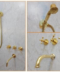 Unlacquered Brass Wall Mount Tub Filler With Handheld Shower Head