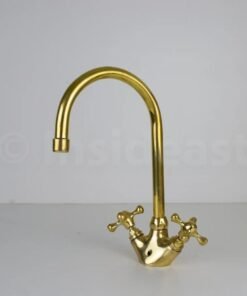 Gooseneck bathroom solid brass faucet, unlacquered brass faucet with simple cross handles & aerator