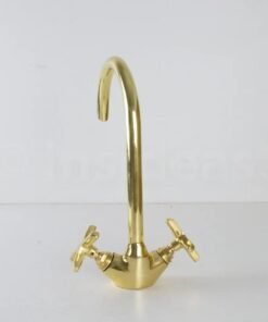 Gooseneck bathroom solid brass faucet, unlacquered brass faucet with flat cross handles