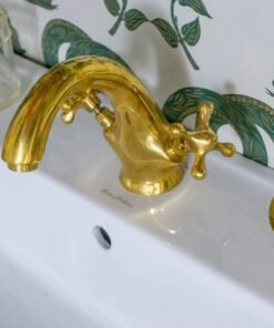 Single hole unlacquered brass bathroom faucet , bathroom sink vanity faucet with simple cross handles ibf05