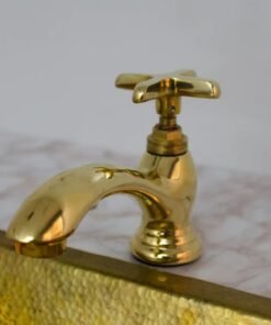 Unlacquered brass single hole bathroom faucet, vintage flat cross tap ibf02