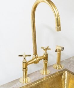Unlacquered Brass Bridge Faucet With Hand Sprayer