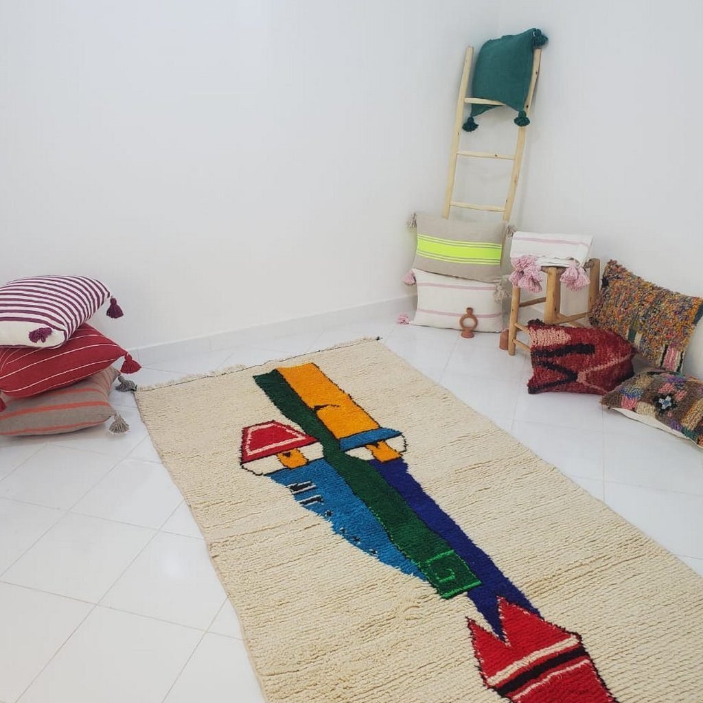 AROUSSA | 8x5 Ft | 2.5x1.5 m | Moroccan White Rug | 100% wool handmade