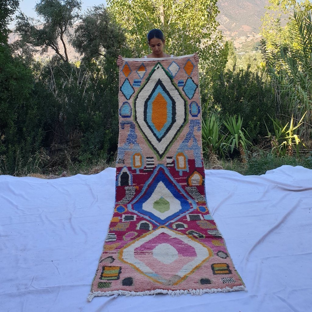 ASHKID Runner | 9'6x2'8 Ft | 2,93x0,87 m | Moroccan Colorful Rug | 100% wool handmade