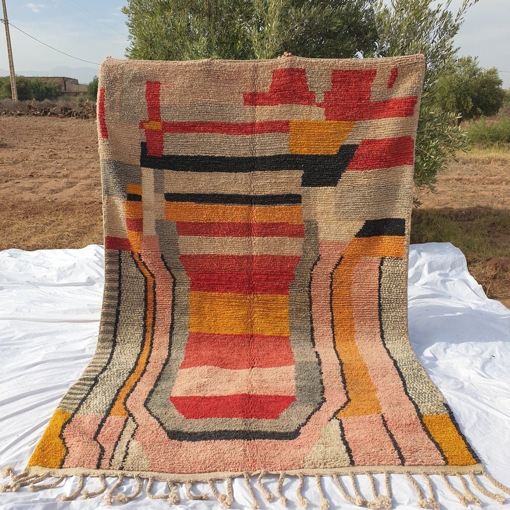 Authentic Boujaad Rug Moroccan Colorful Living room carpet | 9'7x6'3 Ft | 295x193 cm | HABA | 100% wool handmade