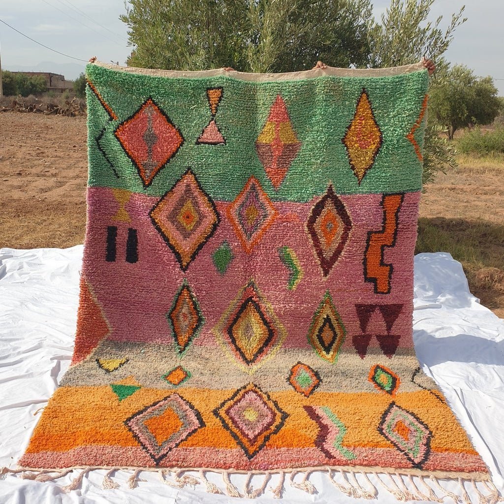 Authentic Boujad Rug Moroccan Colorful Living room carpet | 9'3x6'9 Ft | 283x210 cm | WINAT | 100% wool handmade
