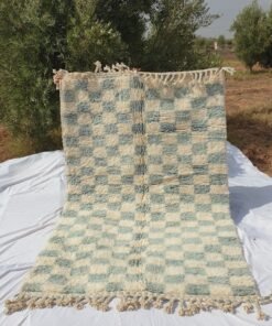 Checkered Rug Beni Ouarain Moroccan Blue Carpet | 7'8x5' Ft | 2,37x1,54 m | DAMA | 100% wool handmade