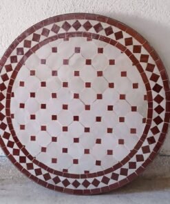 Handmade Moroccan Round White & Red Bistro Table with Mosaic Tiles Outdoor