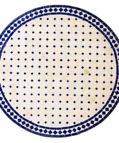 Personalized Round Blue and White Mosaic Tile Dining Room table