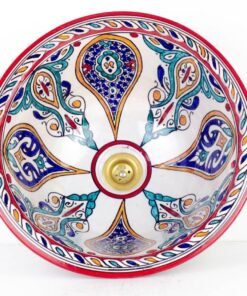 Pottery Handmade Vessel Sink Painted Moroccan Washbasin for Bathroom and guest bathroom