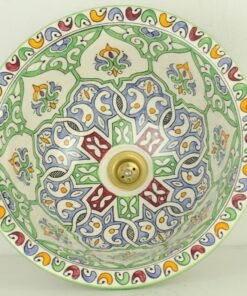 Pottery Handmade Vessel Sink Painted Moroccan Washbasin for Bathroom and guest bathroom