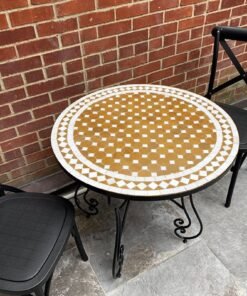 Gold and White Handmade Coffee Table - Dining Round Mosaic Table