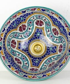 Pottery Handmade Vessel Sink Painted Moroccan Washbasin for Bathroom and guest bathroom