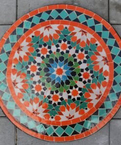 Round Mosaic Red and Green Tile Dining Room table For Outdoor