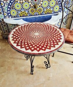 Handmade Outdoor Coffee Table - Complicated Mosaic Pattern Red Table - Bistro Table GIFT