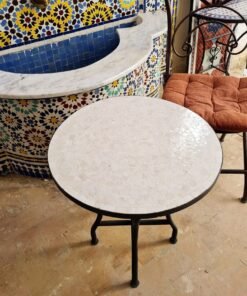 All White Handmade Outdoor Coffee Table - Complicated Mosaic Pattern Off White Table - Bistro Table GIFT