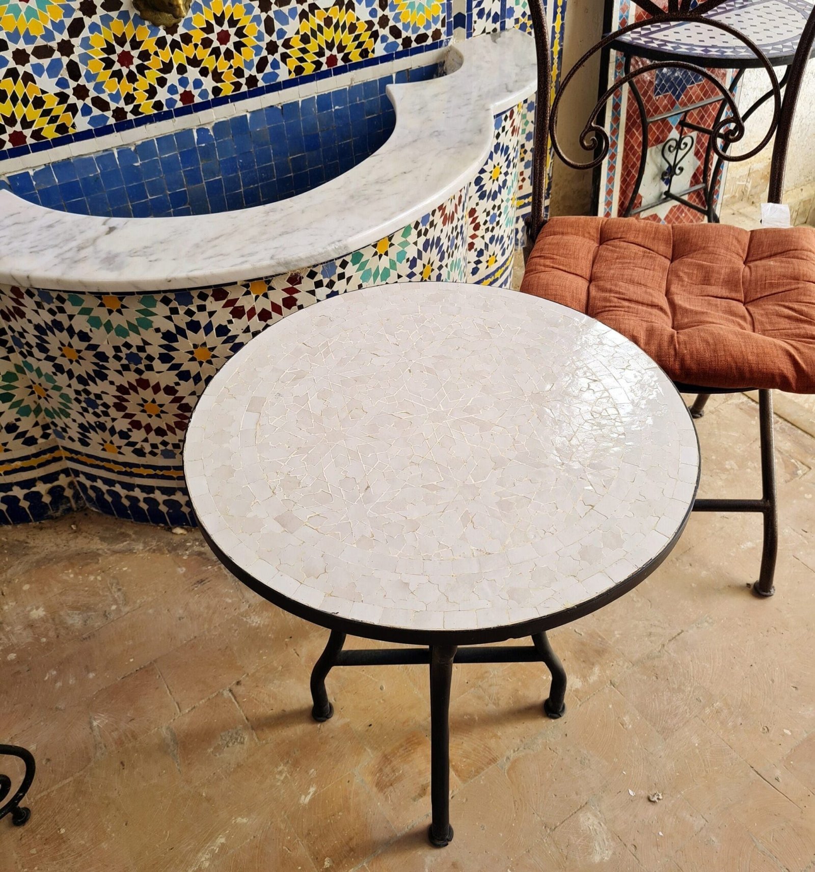 All White Handmade Outdoor Coffee Table - Complicated Mosaic Pattern Off White Table - Bistro Table GIFT