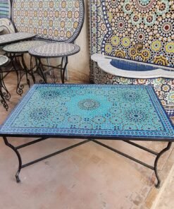 Mid Century Modern Patio Table - Handcrafted Mosaic Outdoor Coffee & Dining Table - Pure Zellige Table
