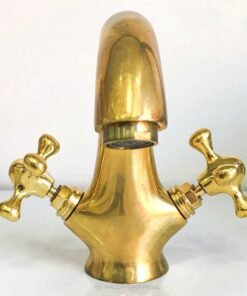 Unlacquered Brass Bathroom Faucet , Solid Brass Bathroom Faucet , Vanity Faucet With Cross Handles