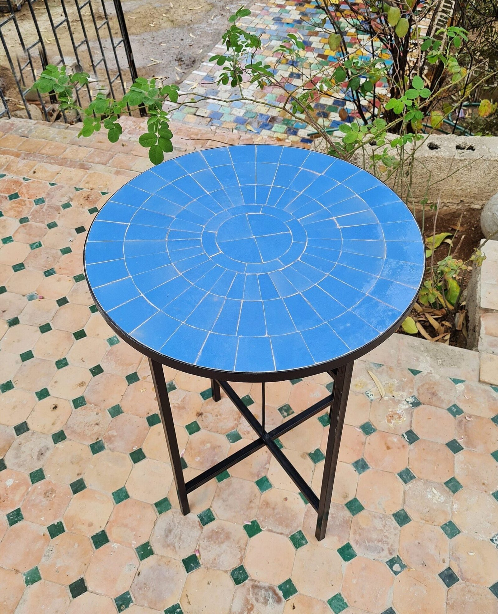 Custom Made Natural Blue Zellige Color Table - Outdoor Zellije Table
