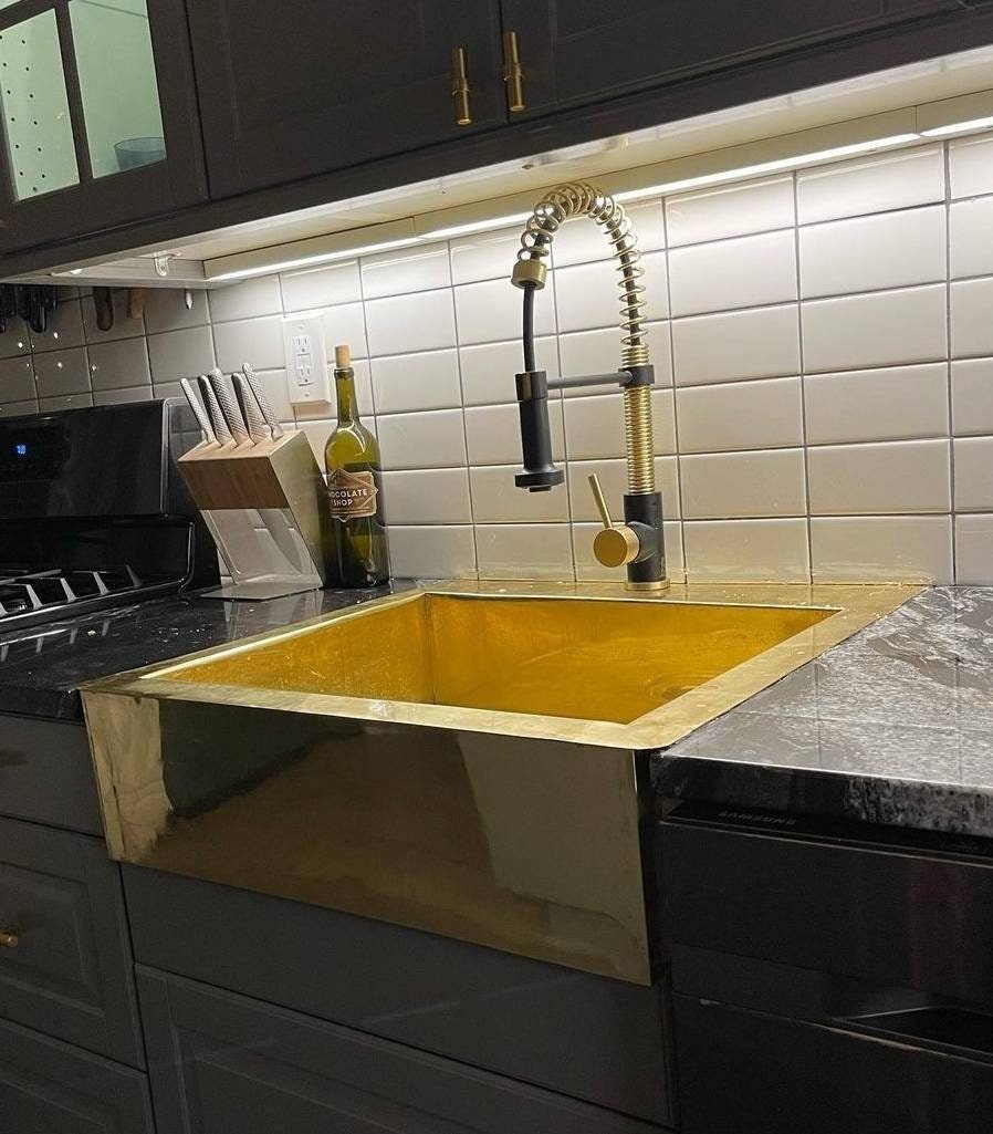 Brass 16" x 16" x 7" Farmhouse Sink - Farmhouse Brass Sink - Farmhouse Bar Sink - Brass Kitchen Sink - Custom Made