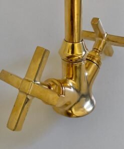 Bathroom Sink Faucet , Unlacquered Solid Brass Kitchen Faucet, Gooseneck Faucet, With Vintage Styled Flat Cross Handles Hot Cold Water Tap