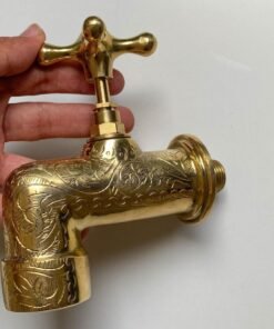 Engraved Wall Faucet For Bathroom , Unlacquered Brass Outdoor Wall Water Tap Handmade , Farmhouse Bathroom Faucet Wall, Garden Water Spigot