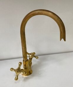 Gooseneck Bathroom Solid Brass Faucet, Unlacquered Brass Faucet with Simple Cross Handles, Kitchen Vanity Faucet , Hot and Cold Water