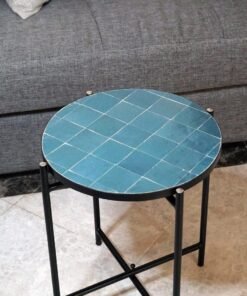 Teal Blue Mosaic Table - Custom Your Height and Colors - Mid Century Modern Patio Table