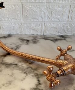 Bathroom and Kitchen Copper Faucet, Gooseneck Faucet, Unlacquered Copper Faucet, Kitchen Faucet With Vintage Cross Handles Hot Cold water