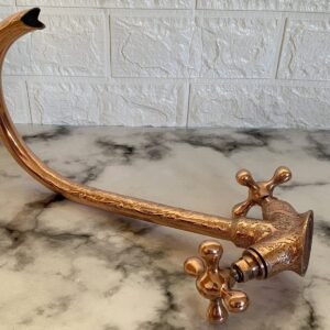 Bathroom and Kitchen Copper Faucet, Gooseneck Faucet, Unlacquered Copper Faucet, Kitchen Faucet With Vintage Cross Handles Hot Cold water