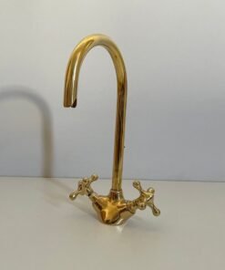 Gooseneck Bathroom Brass Faucet, Handcrafted Unlacquered Brass Sink Faucet, Hot and Cold Sink Tap, Bathroom and Kitchen Brass Antique Faucet