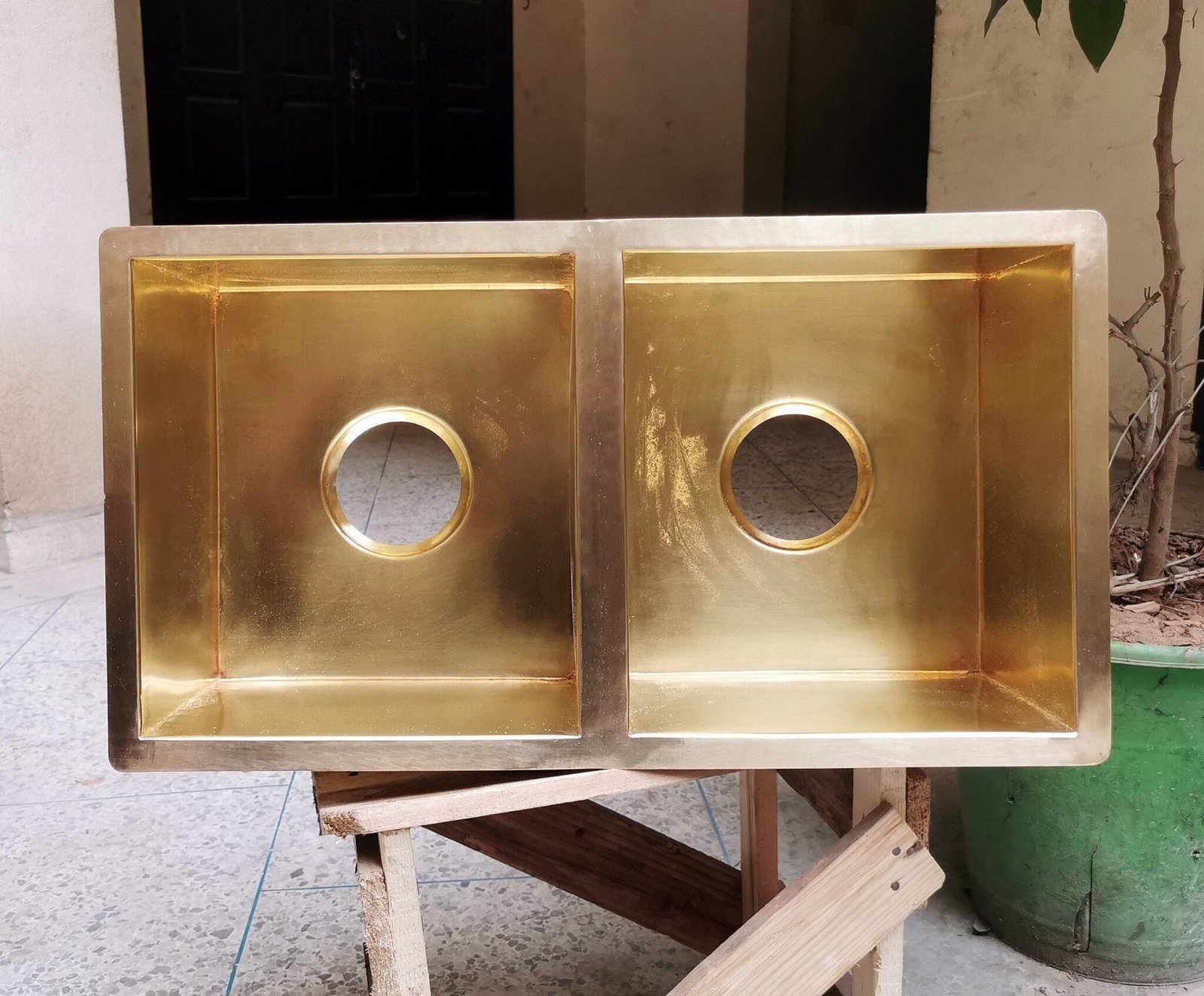 33" Unlaquered Brass Finish Smooth 5050 Double Basin Brass Kitchen Sink - Brass Undermount Kitchen Sink 33" x 19" x 9"