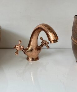 Handcrafted Copper Finish Bathroom Sink Faucet, Hammered Vanity Vessel Sink Faucet,Powder Room Copper Faucet, Farmhouse Bathroom Sink Faucet
