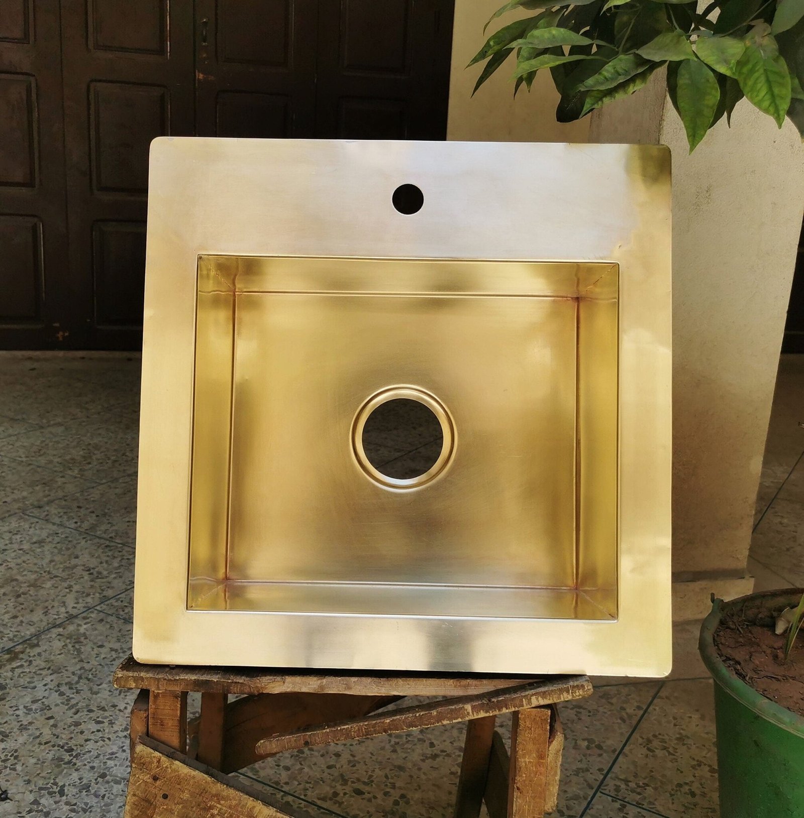 Custom Modern Brass Sink - Drop In Surface Sink - Smooth Brass Finish - Brass Matte Single Bowl 1-Hole Workstation Bar & Kitchen Sink