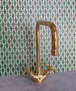 Bathroom and Kitchen Sink Faucet, Handmade of Solid Unlacquered Brass with Traditional Simple Handles, Hot and Cold Brass Faucet
