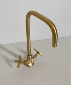 Handcrafted Matte Brass Faucet, Gooseneck Bathroom Solid Brass Faucet, Unlacquered Brass Faucet with Flat Cross Handles, Kitchen Faucet