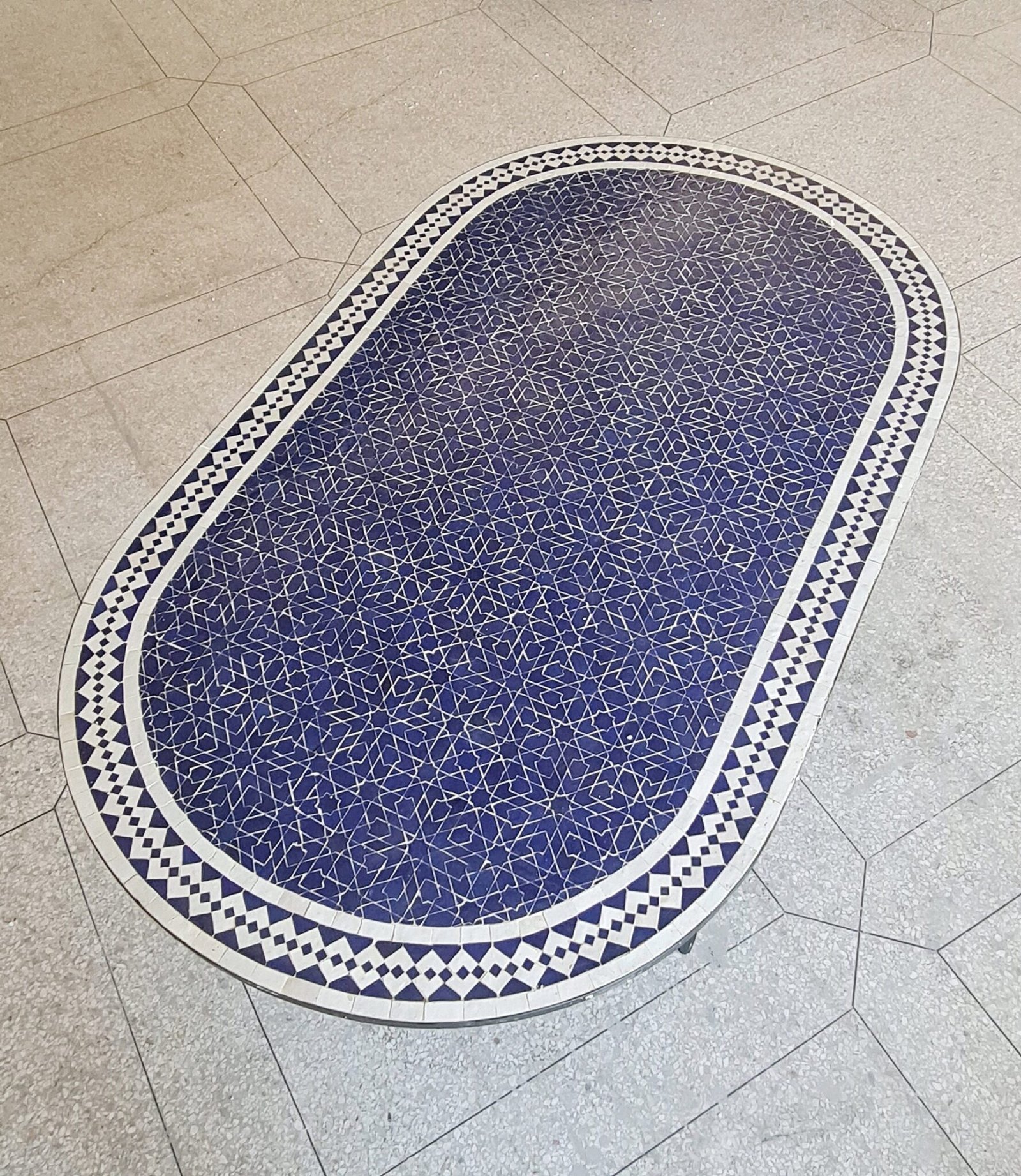 Custom Made Oval Mosaic Table - Crafts Mosaic Table - Blue Mosaic Table - Mid Century Zellige Table