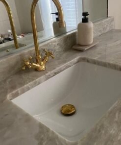 Bathroom Sink Faucet, Gooseneck Bathroom Vanity Solid Brass Faucet, Unlacquered Brass Tap with Traditional Simple Cross Handles and Aerator