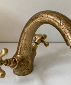 Oil Rubbed Bronze Bathroom Faucet, Single Hole Two Handles Faucet, Hand engraved Farmhouse Vessel Sink Tap