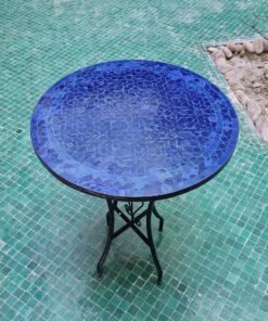 Spectacular Space Piece, Natural Zellige Blue Table - Mid Century Modern Crafted Coffee Table - Outdoor Zellije Table