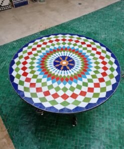 Spectacular Space Piece, Natural Zellige Blue Table - Mid Century Modern Crafted Coffee Table - Outdoor Zellije Table