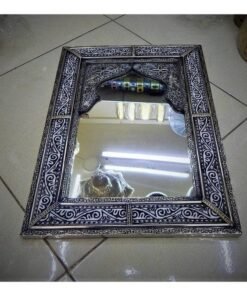 Moroccan Mirror, Handmade craft, White Copper and Wood 60cm/40cm