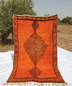KAWHA Moroccan Boujaad Orange Rug | 7'9x4'7 Ft | 2,40x1,44 m | 100% wool handmade