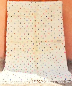 TOUSSMANE | BENI OUARAIN White Rug | 100% wool handmade in Morocco (multicolor dots)